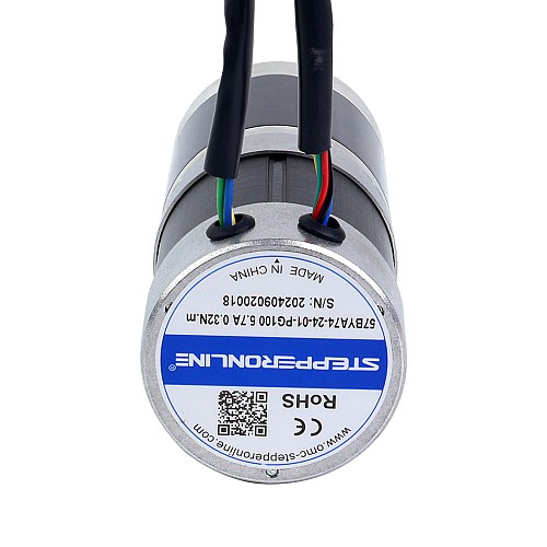 24V 101W Round Geared Brushless DC Motor 20.00Nm(2832.23oz.in) 100:1 Round Planetary Gearbox - 57BYA74-24-01-PG100 | StepperOnline UK