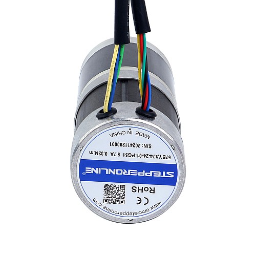 24V 101W Round Geared Brushless DC Motor 11.42Nm(1617.20oz.in) 51:1 Round Planetary Gearbox - 57BYA74-24-01-PG51 | StepperOnline UK