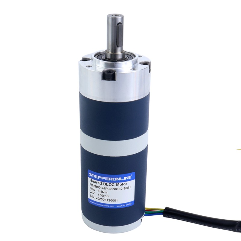 24V 90W 100RPM Geared Brushless DC Motor 6.90Nm(977.12oz.in) 30:1 Planetary Gearbox - M62B90-24P-30S/G62-30S1 | StepperOnline UK