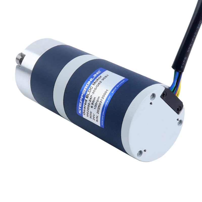 24V 90W 100RPM Geared Brushless DC Motor 6.90Nm(977.12oz.in) 30:1 Planetary Gearbox - M62B90-24P-30S/G62-30S1 | StepperOnline UK