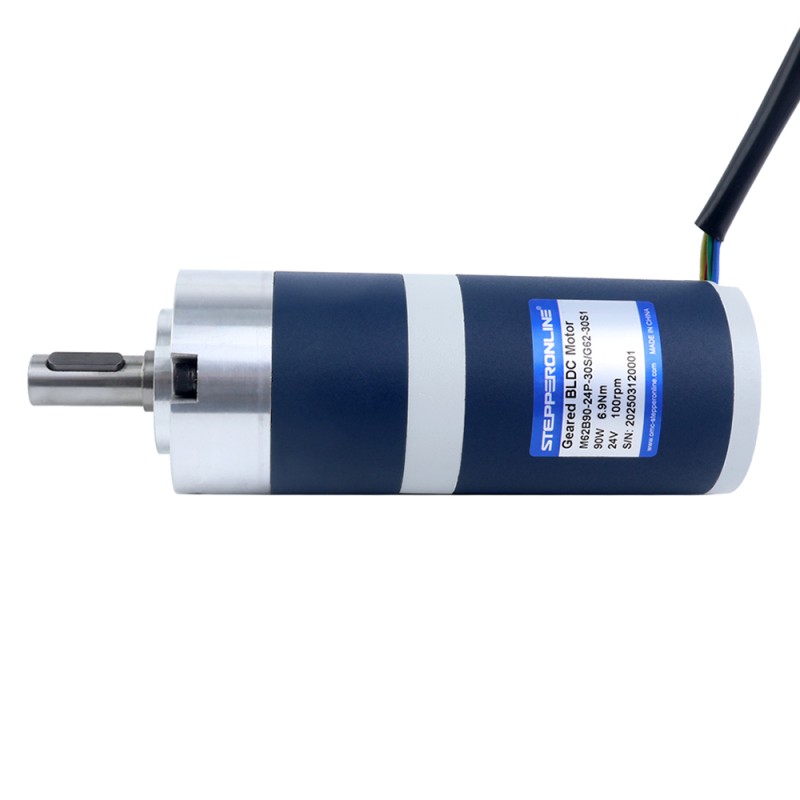 24V 90W 100RPM Geared Brushless DC Motor 6.90Nm(977.12oz.in) 30:1 Planetary Gearbox - M62B90-24P-30S/G62-30S1 | StepperOnline UK