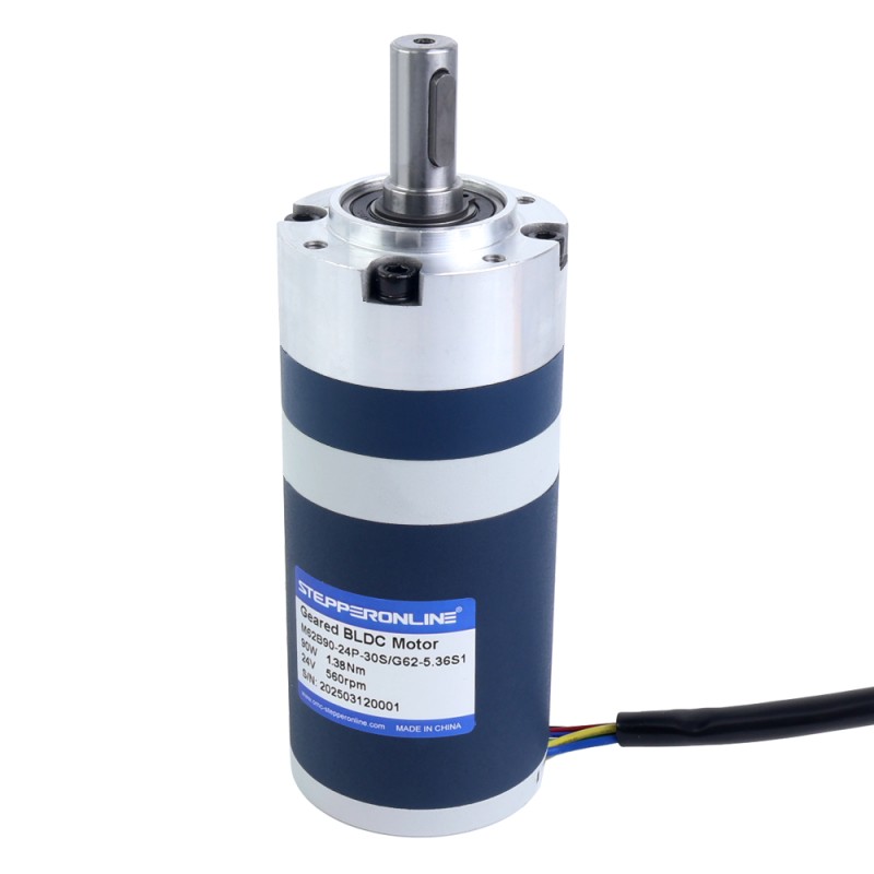24V 90W 560RPM Geared Brushless DC Motor 1.38Nm(195.42oz.in) 5.36:1 Planetary Gearbox - M62B90-24P-30S/G62-5.36S1 | StepperOnline UK