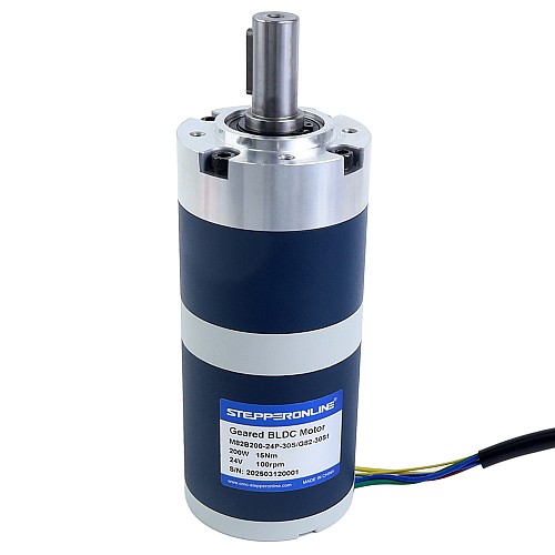 24V 200W 100RPM Geared Brushless DC Motor 15.00Nm(2124.17oz.in) 30:1 Planetary Gearbox - M82B200-24P-30S/G82-30S1 | StepperOnline UK