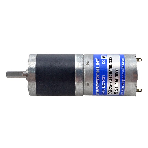 Brushed 12V DC Gear Motor 5Kg.cm/14RPM 340:1 Spur Gearbox - SGF25-24126000-G340 | StepperOnline UK
