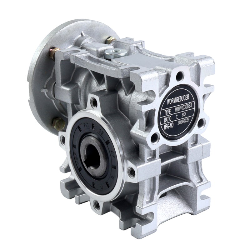 MRVR030 Worm Drive Gearbox 80:1 Ratio Φ9mm Input Shaft with 56B14 Motor Input Flange - MRVR030BB3-G80-D9 | StepperOnline UK