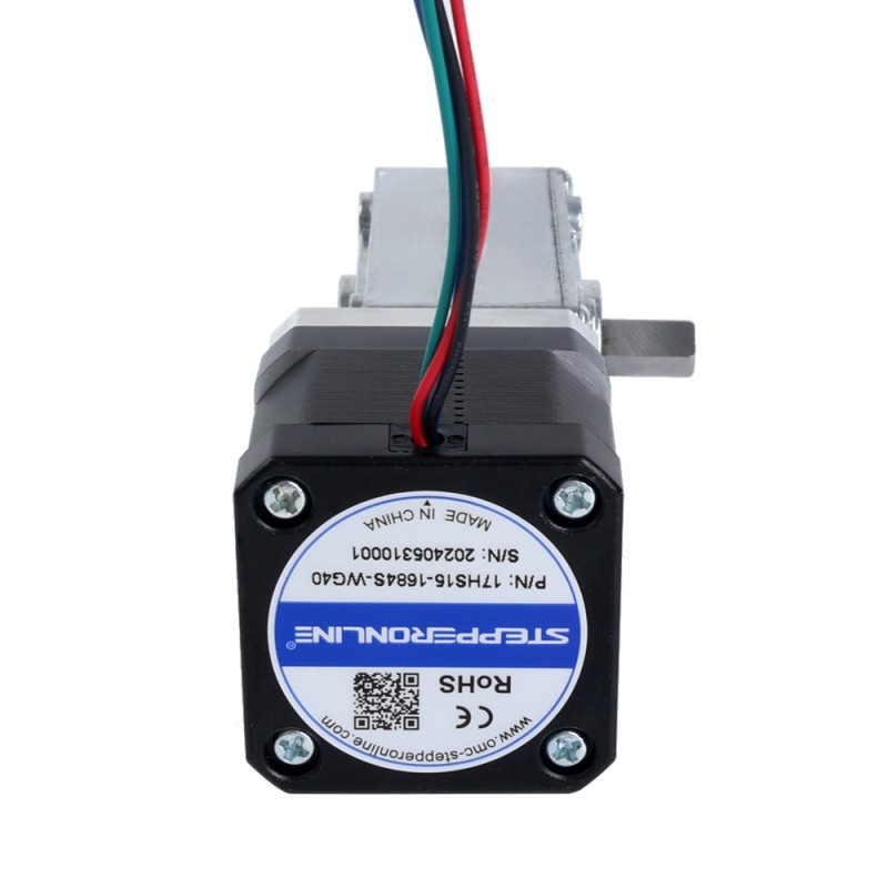 Nema 17 Stepper Motor L=39mm 1.68A Gear Ratio 40:1 Square Worm Geabox - 17HS15-1684S-WG40 | StepperOnline UK