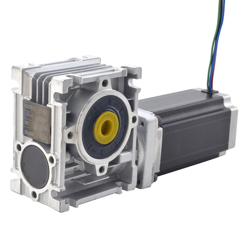 Nema 23 Stepper Motor L=113mm Gear Ratio 7.5:1 Worm Gearbox NMRV30 Worm Gear Speed Reducer - 23HS45-4204S-RV30-G7.5 | StepperOnline UK