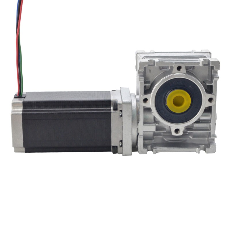 Nema 23 Stepper Motor L=113mm Gear Ratio 7.5:1 Worm Gearbox NMRV30 Worm Gear Speed Reducer - 23HS45-4204S-RV30-G7.5 | StepperOnline UK