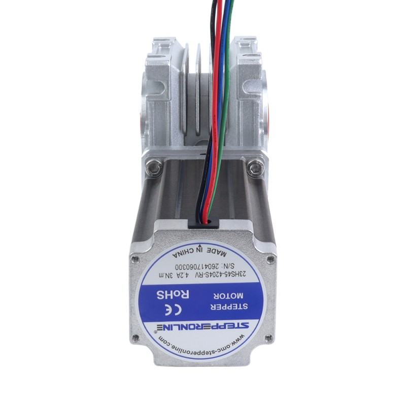 Nema 23 Stepper Motor 113mm Gear Ratio 50:1 Worm Gearbox YRV30 Worm Gear Speed Reducer - 23HS45-4204S-YRV30-G50 | StepperOnline UK
