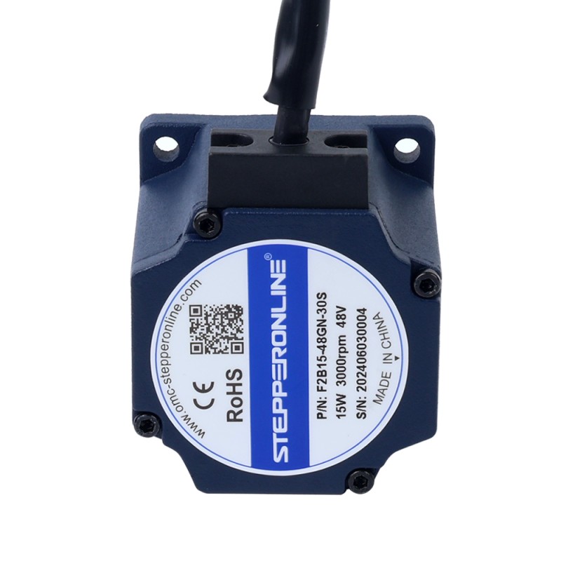 48V 15W 30RPM Geared Brushless DC Motor 3.00Nm(424.84oz.in) 100:1 Spur Gearbox - F2B15-48GN-30S/2GN100K | StepperOnline UK