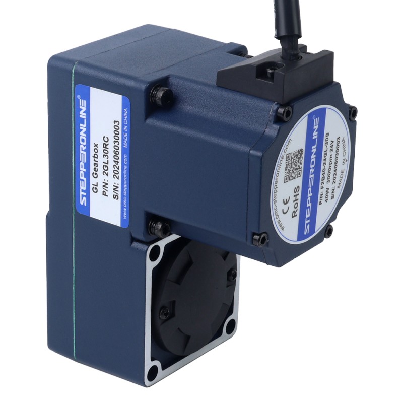 24V 40W 100RPM 2.80Nm(396.51oz.in) 30:1 Geared Brushless DC Motor w/ Parallel Hollow Shaft Gearbox - F2B40-24GL-30S/2GL30RC | StepperOnline UK