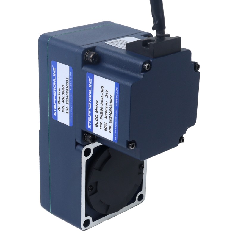 24V 60W 100RPM 4.20Nm(594.77oz.in) 30:1 Geared Brushless DC Motor w/ Parallel Hollow Shaft Gearbox - F4B60-24GL-30S/4GL30RC | StepperOnline UK