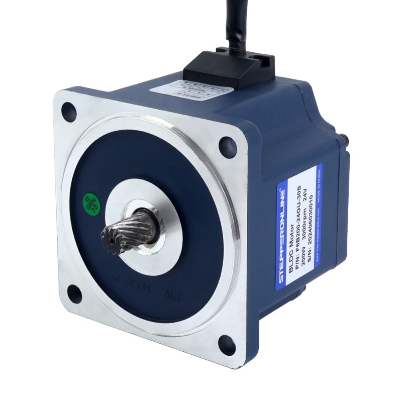 24V 200W 300RPM Geared Brushless DC Motor 5.18Nm(733.55oz.in) 10:1 Spur Gearbox - F6B200-24GU-30S/6GU10K | StepperOnline UK