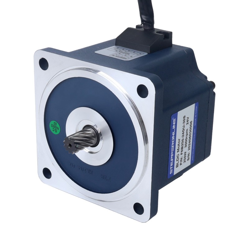 24V 250W 15RPM Geared Brushless DC Motor 40.00Nm(5664.48oz.in) 200:1 Spur Gearbox - F6B250-24GU-30S/6GU200K | StepperOnline UK