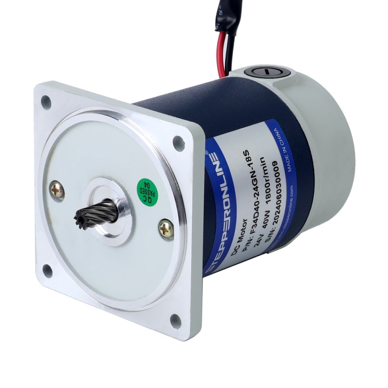 Brushed 24V 40W 2.14Nm(303.05oz.in) 90RPM w/ 20:1 Spur Gearbox DC Gear Motor - F34D40-24GN-18S/4GN20K | StepperOnline UK