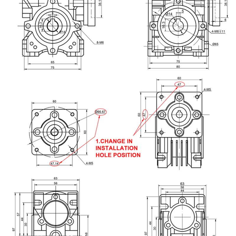 7.5:1 Worm Gearbox NMRV30 Worm Gear Speed Reducer 9mm Input Shaft Diameter - NMRV30-G7.5-D9 | StepperOnline UK
