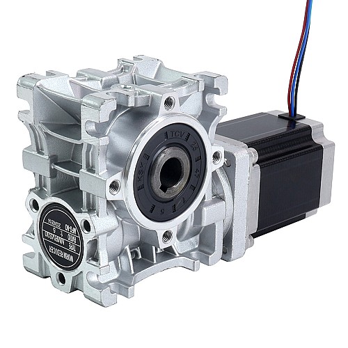 Nema 23 Stepper Motor 76mm Gear Ratio 5:1 Worm Gearbox NMRVS30 Worm Gear Speed Reducer - 23HS30-2804S-RVS30-G5 | StepperOnline UK