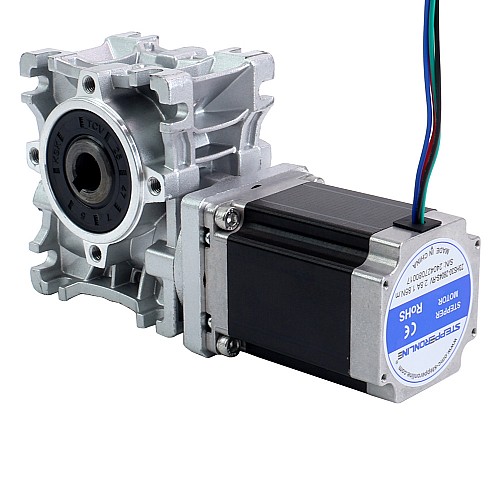 Nema 23 Stepper Motor 76mm Gear Ratio 5:1 Worm Gearbox NMRVS30 Worm Gear Speed Reducer - 23HS30-2804S-RVS30-G5 | StepperOnline UK