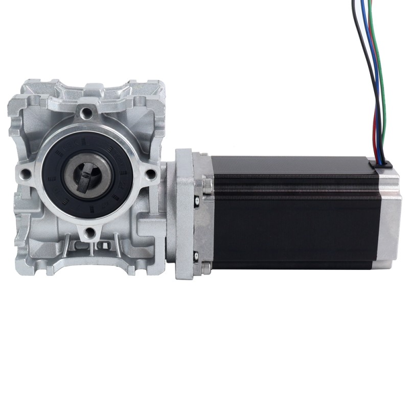 Nema 23 Stepper Motor 113mm Gear Ratio 15:1 Worm Gearbox NMRVS30 Worm Gear Speed Reducer - 23HS45-4204S-RVS30-G15 | StepperOnline UK
