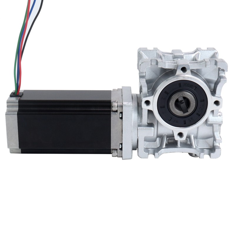 Nema 23 Stepper Motor 113mm Gear Ratio 15:1 Worm Gearbox NMRVS30 Worm Gear Speed Reducer - 23HS45-4204S-RVS30-G15 | StepperOnline UK
