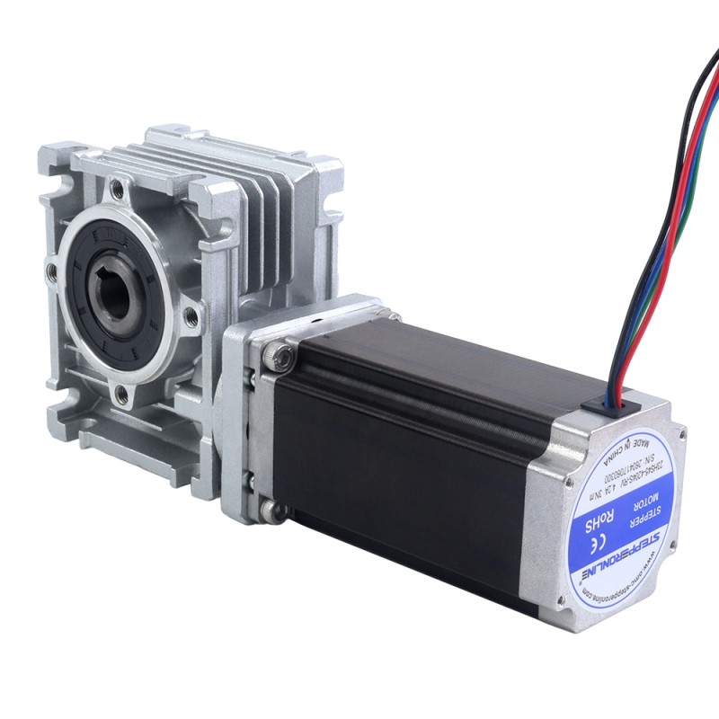 Nema 23 Stepper Motor 113mm Gear Ratio 20:1 Worm Gearbox YRV30 Worm Gear Speed Reducer - 23HS45-4204S-YRV30-G20 | StepperOnline UK