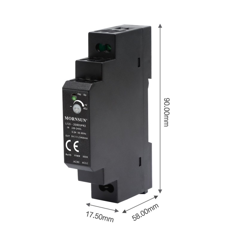 15W 24V 0.63A 85-264VAC/120-370VDC DIN Rail Switching Power Supply - LI15-20B24PR2 | StepperOnline UK