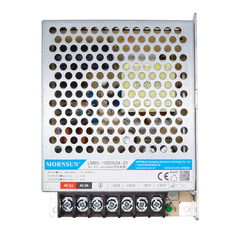 65W 5.1V/4A 24V/2A 90-264VAC/120-370VDC Switching Power Supply - LM65-10D0524-20-QL | StepperOnline UK