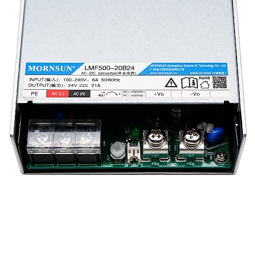 500W 24V 20.9A 80-264VAC/110-370VDC Switching Power Supply with PFC Function - LMF500-20B24 | StepperOnline UK