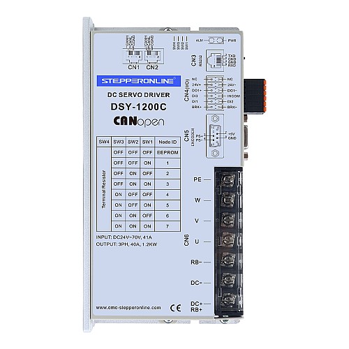 DSY Series 1000W CANopen DC Servo Motor 24-70VDC 3.20Nm 3000rpm 17-Bit Incremental Encoder IP65 - DSY-C1000L2A2-M17S | StepperOnline UK