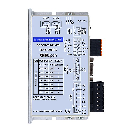 DSY Series 200W CANopen DC Servo Motor 24-70VDC 0.637Nm w/ Brake 3000rpm 17-Bit Incremental Encoder IP65 - DSY-C200L2B2-M17S | StepperOnline UK