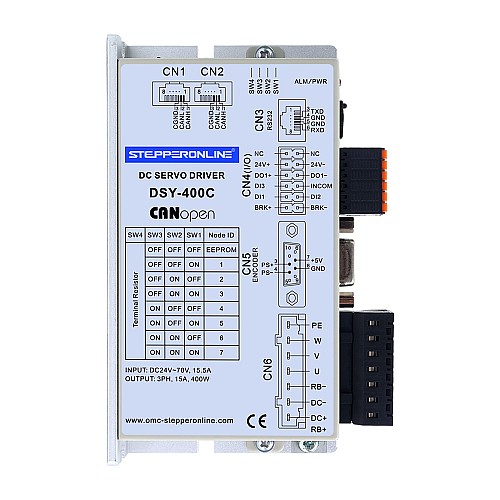DSY Series 400W CANopen DC Servo Motor 24-70VDC 1.27Nm w/ Brake 3000rpm 17-Bit Incremental Encoder IP65 - DSY-C400L2B2-M17S | StepperOnline UK