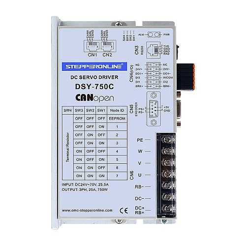 DSY Series 750W CANopen DC Servo Motor 24-70VDC 2.39Nm 3000rpm 17-Bit Incremental Encoder IP65 - DSY-C750L2A2-M17S | StepperOnlinev