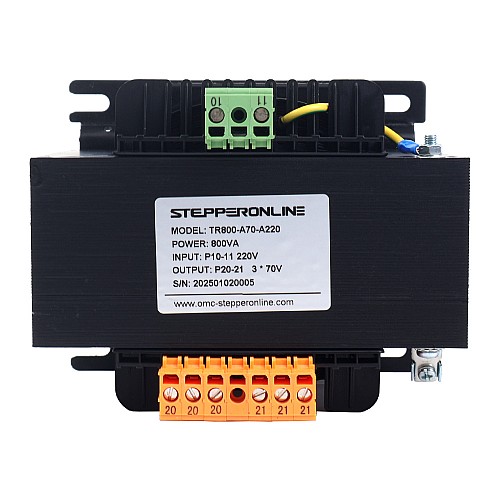 800VA Single-phase Square Control Transformer 220VAC to 3 x 70VAC 50/60Hz - TR800-A70-A220 | StepperOnline UK