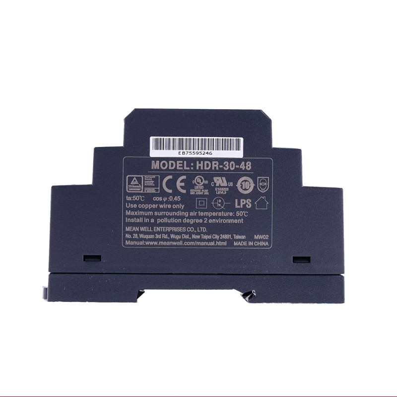 HDR-30-48 MEANWELL 36W 48VDC 0.75A 115/230VAC Ultra Slim Step Shape DIN Rail Power Supply - HDR-30-48 | StepperOnline UK
