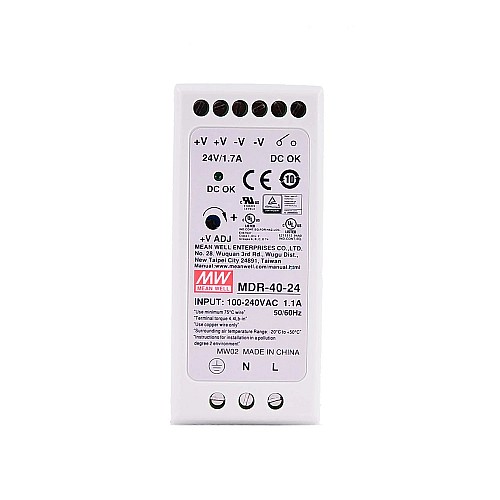 MDR-40-24 MEANWELL 40W 24VDC 1.7A 115/230VAC DIN Rail Power Supply - MDR-40-24 | StepperOnline UK