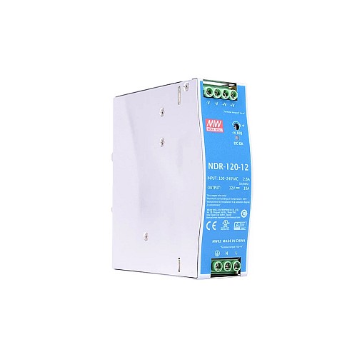 NDR-120-12 MEANWELL 120W 12VDC 10A 115/230VAC Single Output Industrial DIN RAIL - NDR-120-12 | StepperOnline UK