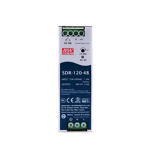 SDR-120-48 MEANWELL 120W 48VDC 2.5A 115/230VAC Single Output Industrial DIN RAIL With PFC Function - SDR-120-48 | StepperOnline UK