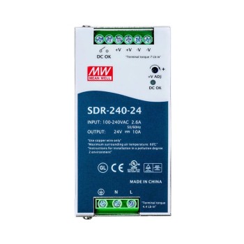 SDR-240-24 MEANWELL 240W 24VDC 10A 115/230VAC With PFC Function DIN Rail Power Supply