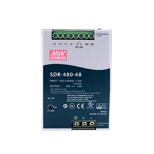 SDR-480-48 MEANWELL 480W 48VDC 10A 115/230VAC Single Output Industrial DIN RAIL With PFC Function - SDR-480-48 | StepperOnline UK