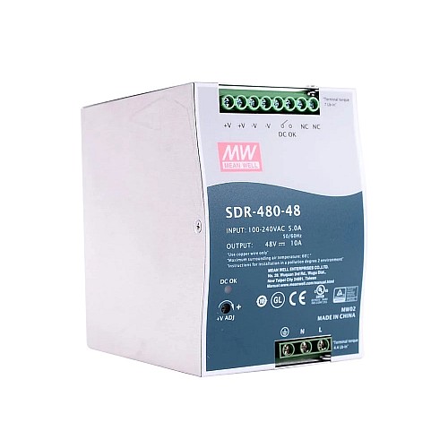 SDR-480-48 MEANWELL 480W 48VDC 10A 115/230VAC Single Output Industrial DIN RAIL With PFC Function - SDR-480-48 | StepperOnline UK