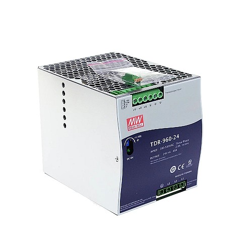 TDR-960-24 MEANWELL 960W 24VDC 40A 400/500VAC Slim Three Phase Industrial DIN Rail With PFC Function - TDR-960-24 | StepperOnline UK