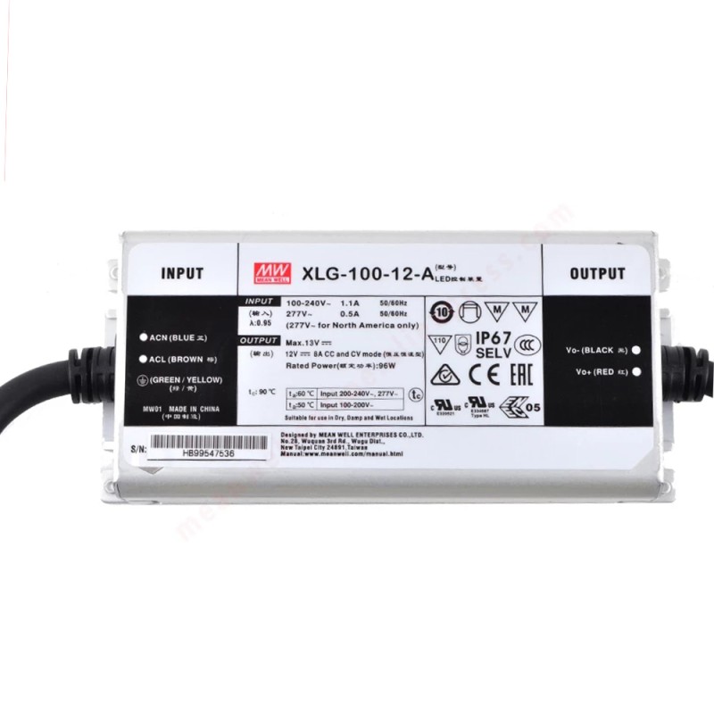 XLG-100-12-A MEANWELL 96W 12VDC 8A 115/230VAC Constant Power Mode LED Driver - XLG-100-12-A | StepperOnline UK