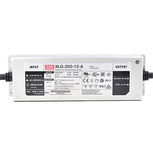 XLG-200-12-A MEANWELL 192W 12VDC 16A 115/230VAC Constant Power Mode LED Driver - XLG-200-12-A | StepperOnline UK