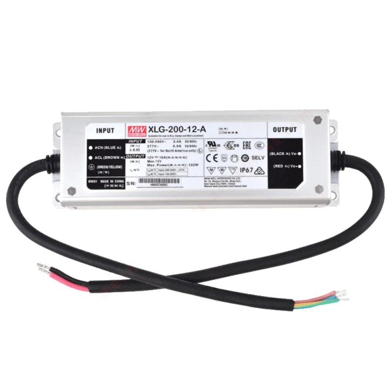 XLG-200-12-A MEANWELL 192W 12VDC 16A 115/230VAC Constant Power Mode LED Driver - XLG-200-12-A | StepperOnline UK