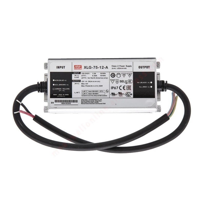 XLG-75-12-A MEANWELL 60W 12VDC 5A 115/230VAC Constant Power Mode LED Driver - XLG-75-12-A | StepperOnline UK
