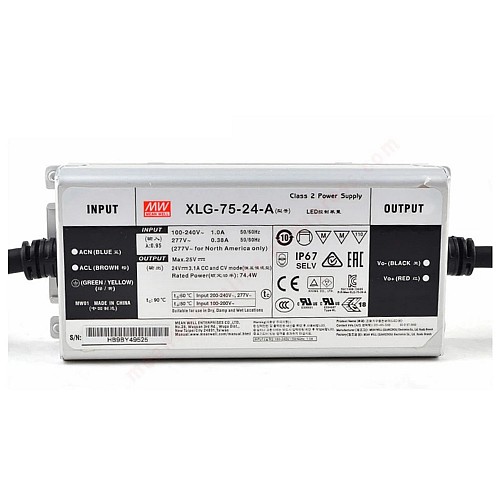 XLG-75-24-A MEANWELL 74.4W 24VDC 3.1A 115/230VAC Constant Power Mode LED Driver - XLG-75-24-A | StepperOnline UK