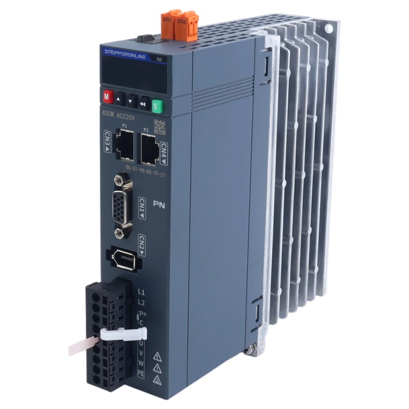 A6 Series 400W STO Safe Torque Off PROFINET AC Servo Motor Kit 3000rpm 1.27Nm 17-Bit Absolute Encoder IP67 - A6-PN400H2A1-M17-STO | StepperOnline UK