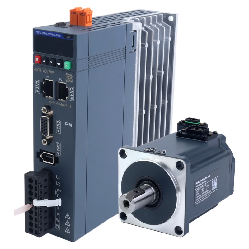 A6 Series 400W STO Safe Torque Off PROFINET AC Servo Motor Kit 3000rpm 1.27Nm 17-Bit Absolute Encoder IP67 - A6-PN400H2A1-M17-STO | StepperOnline UK