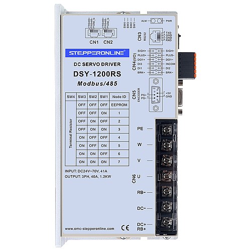DSY Series 1000W RS485 DC Servo Motor 24-70VDC 3.20Nm 3000rpm 17-Bit Incremental Encoder IP65 - DSY-RS1000L2A2-M17S | StepperOnline UK