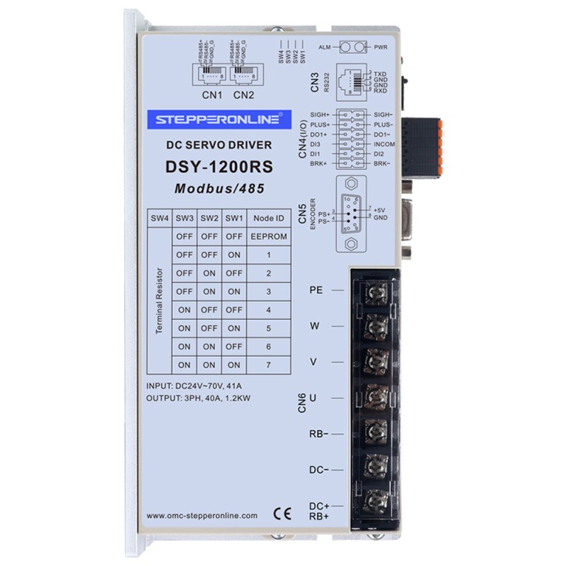 DSY Series 1000W RS485 DC Servo Motor 24-70VDC 3.20Nm w/ Brake 3000rpm 17-Bit Incremental Encoder IP65 - DSY-RS1000L2B2-M17S | StepperOnline UK